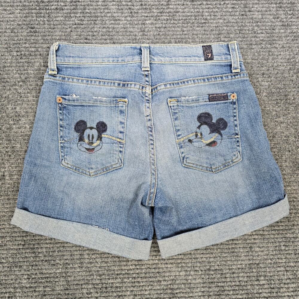 7 For All Mankind Custom Mickey Mouse Denim Shorts Womens Size 23 Blue Cuffed